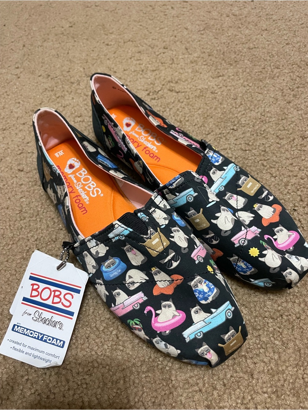 Skechers BOBS memory foam grumpy cat Print Slip-On Flats for Women